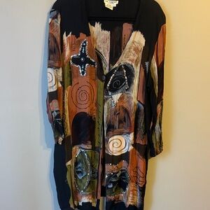 Lew Magram  Long Beaded Sequined Jacket. Wearable Art. Boho.  Size Large.